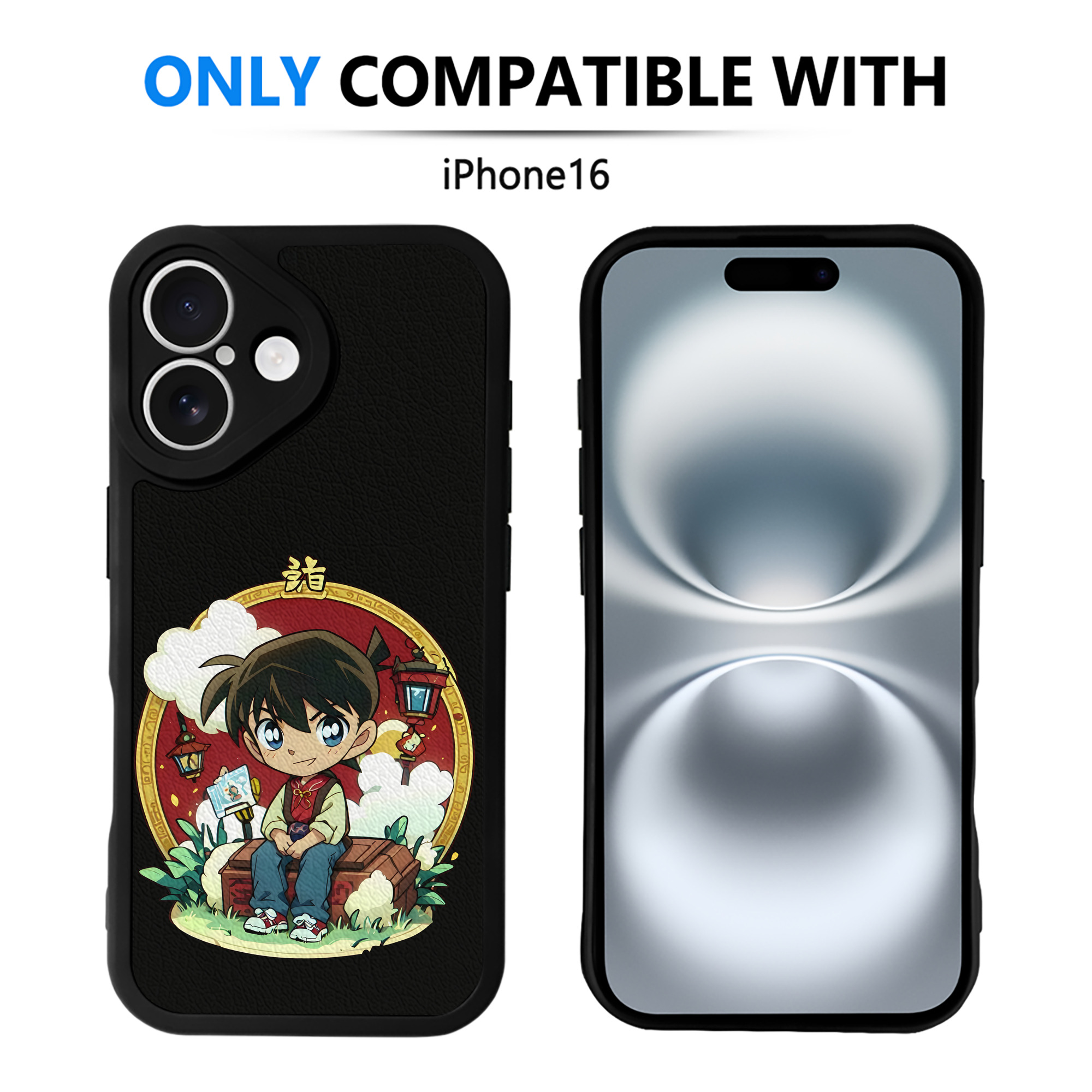（画像用） 名探偵コナン 江戸川 コナン Detective Conan Conan Edogawa 【iPhone 16シリーズ対応】シリコンスマホケース（レザー調） 材質：シリコン